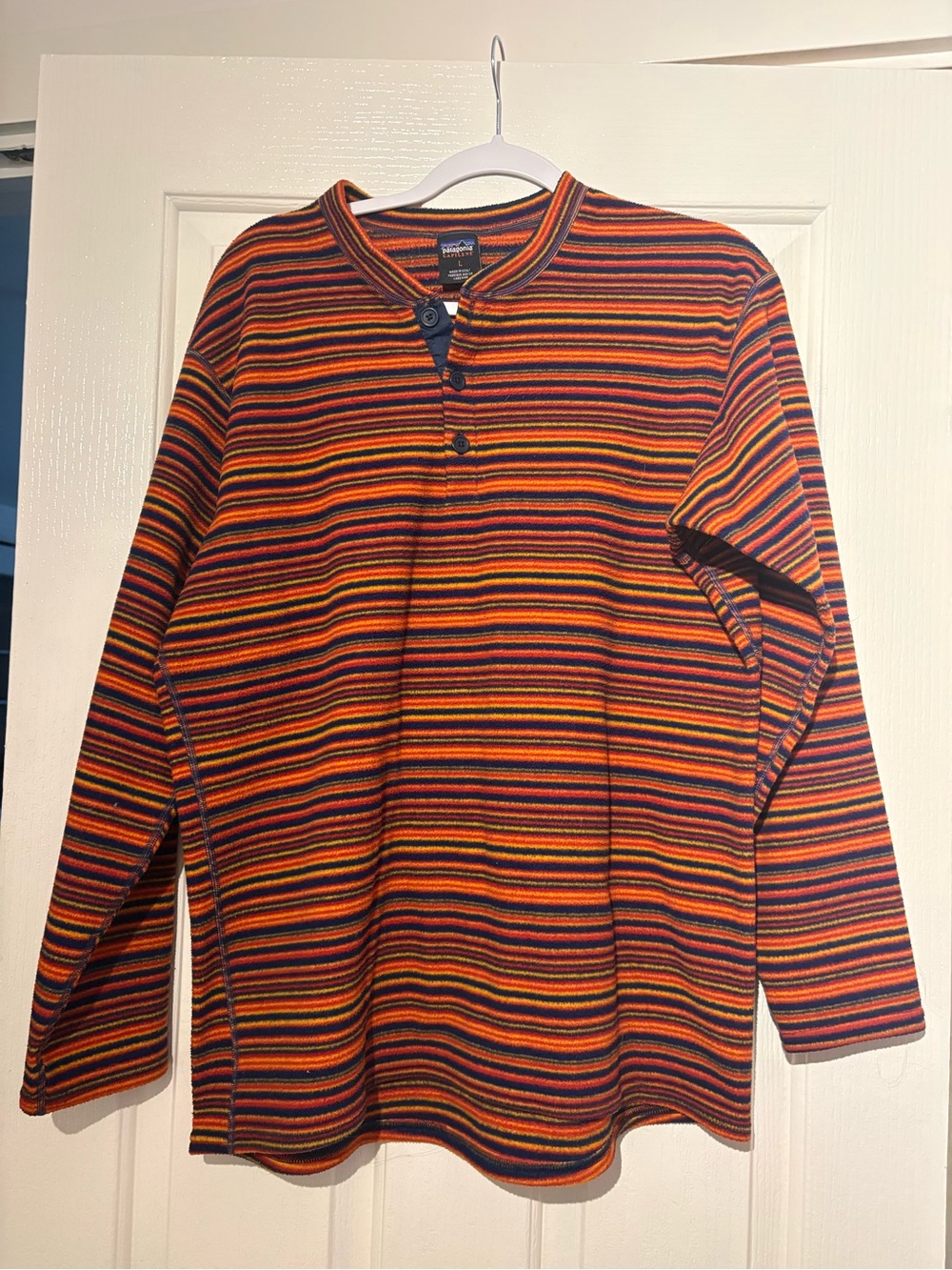 Patagonia Long-Sleeve Henley - Orange, Red & Yellow Stripe